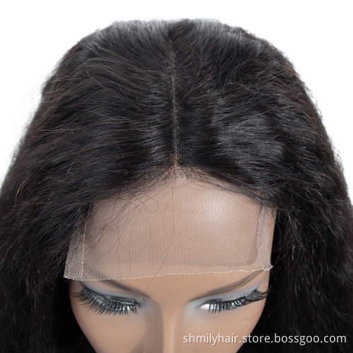 Wholesale Pre Plucked Cambodian Virgin Hair Wig Lace Front Natural Hairline Kinky Straight Human Hair 4*4 Closure Lace Front Wig